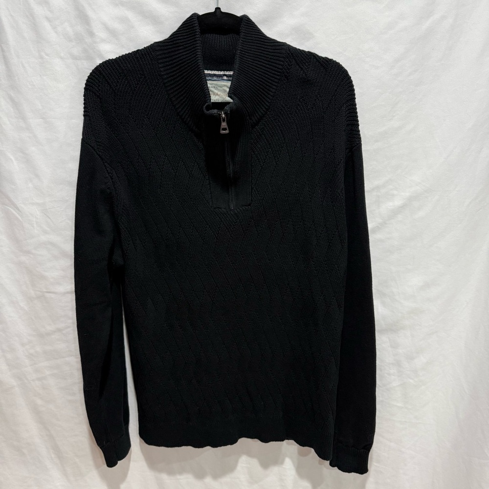 Weatherproof Vintage Mens Black 1/4 Zip Cotton Sweater Large Warm Cotton Classic